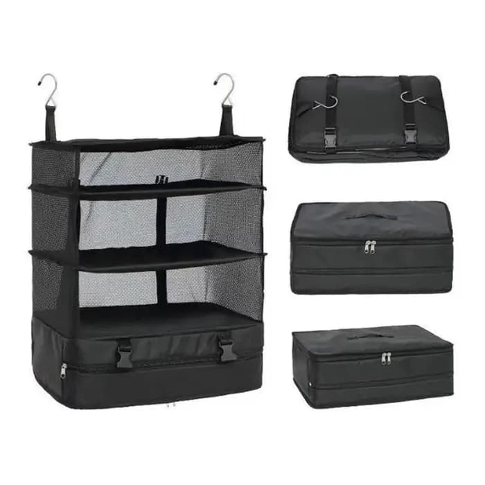 Organisateur de voyage suspendu pliable à 3 couches – Sac de rangement multifonctionnel pour vêtements et articles de toilette