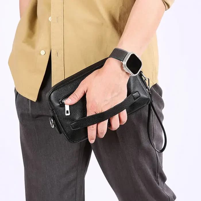 Sac à bandoulière rétro multifonctionnel pour homme en cuir litchi