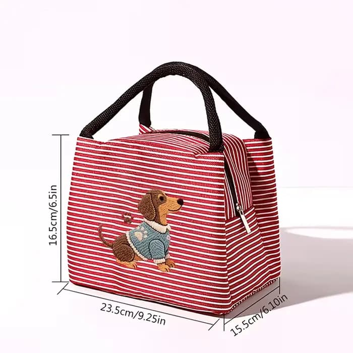 Sac fourre-tout à rayures multicolores de grande capacité avec imprimé de chiot de dessin animé mignon