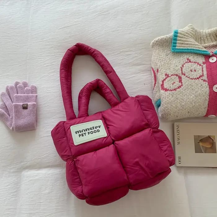 2025 hiver mode Rose rouge espace coton sacs à main femmes grande capacité fourre-tout concepteur plume rembourré dames matelassé sac à bandoulière
