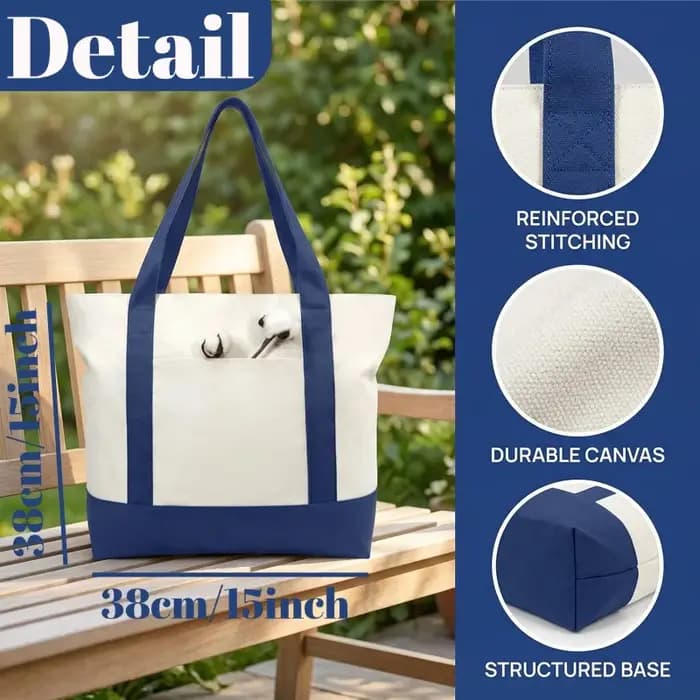 Lot de 1 à 3 sacs fourre-tout en toile DIY, sac de plage pour cadeaux de fête et de mariage avec poche extérieure, sac de courses réutilisable pour le quotidien