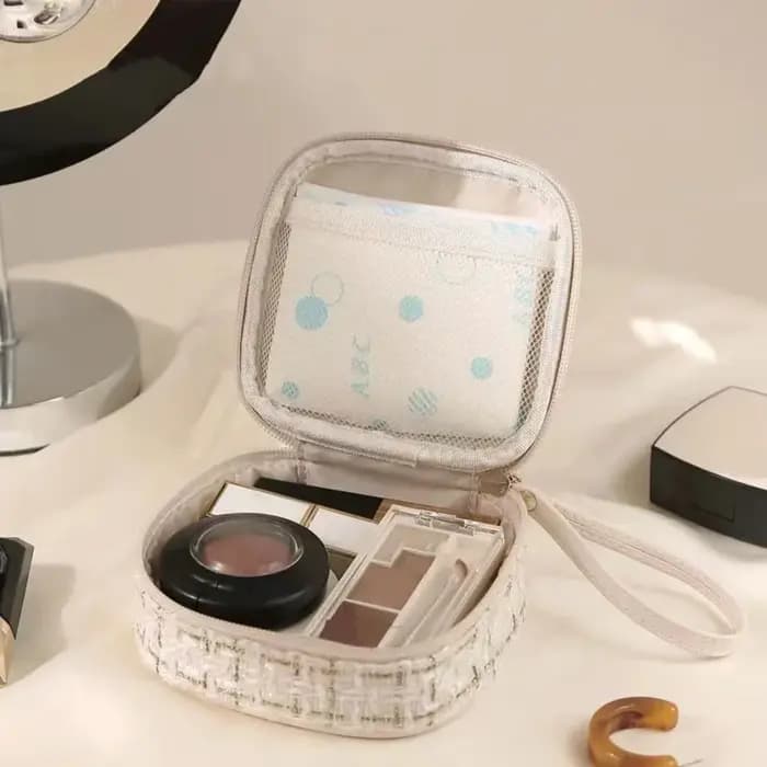 Mini trousse de maquillage tissée – Pochette cosmétique portable avec fermeture éclair, organisateur compact pour clés de rouge à lèvres, pièces de monnaie, voyage et usage quotidien
