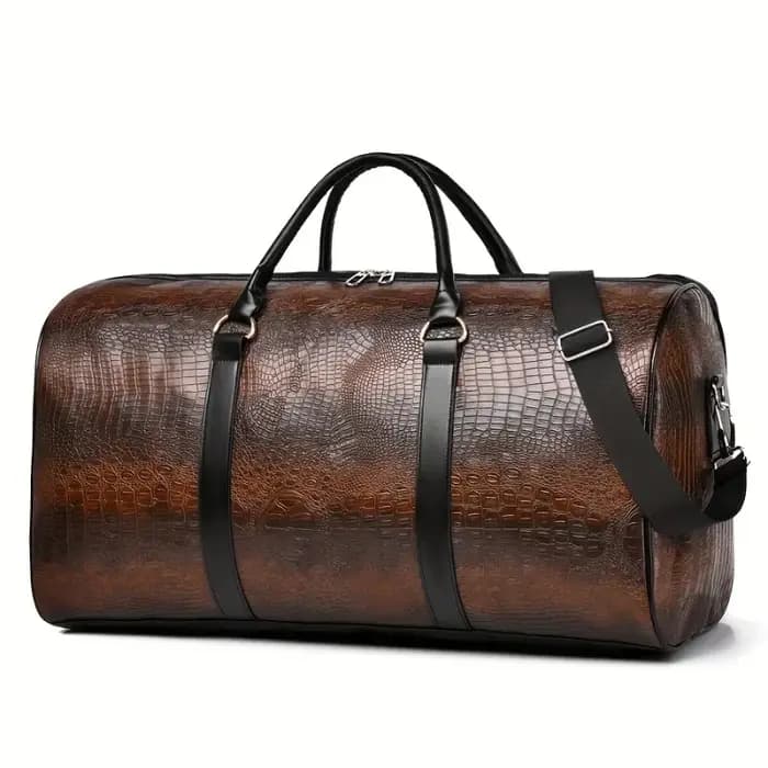 Sac polochon de voyage rétro texturé crocodile de grande capacité – Bagage de vacances unisexe durable