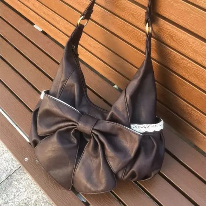 Sac fourre-tout coréen rétro en dentelle avec nœud pour femmes