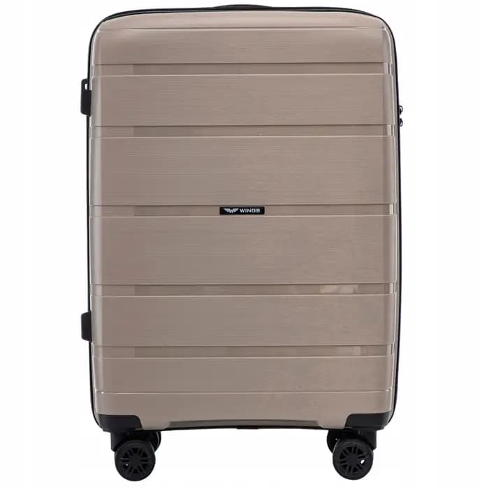 WINGS Valise de voyage en polypropylène beige, bagage à roulettes, 4 roues 24 "TSA