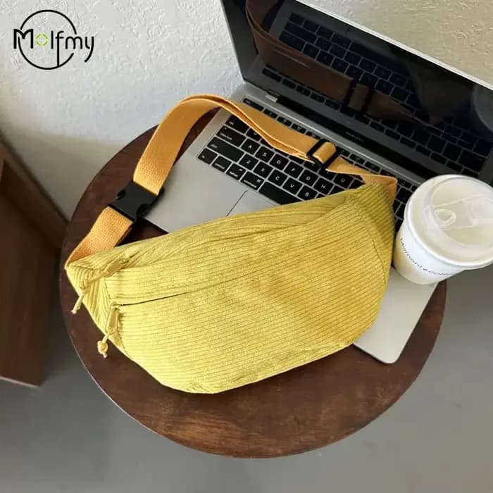 Femmes taille sac velours côtelé étudiant épaule sac à main bandoulière poitrine