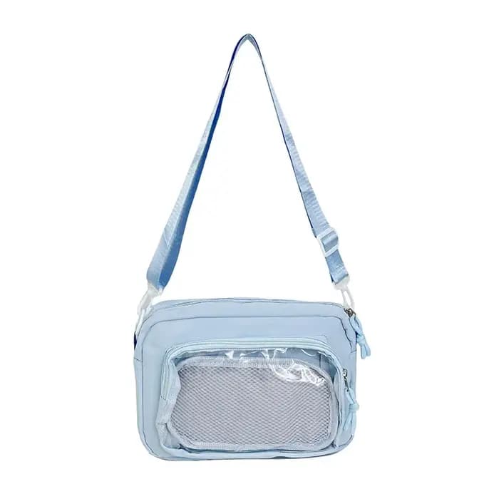 Sac bandoulière carré en nylon blanc laiteux transparent avec pendentif lune