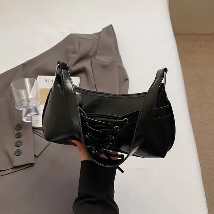Sac à bandoulière élégant en cuir PU couleur unie pour femme, sac de bras, sac à main pour femme