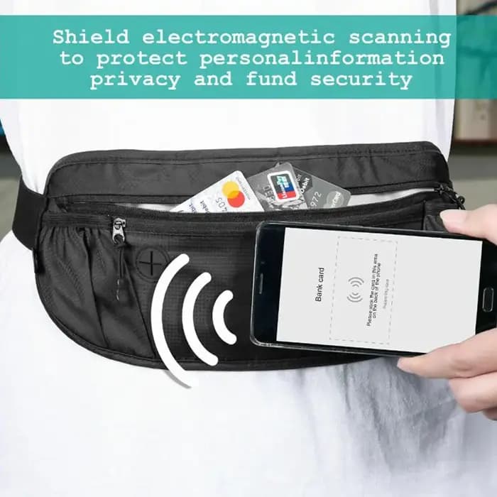 Portefeuille de ceinture de voyage en plein air étanche, sac de taille bloquant RFID, sac banane multifonction, sac porte-passeport bloquant le Signal RFID