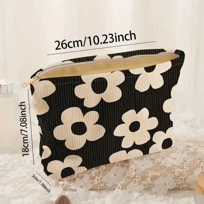 Sac à cosmétiques léger à fermeture éclair imprimé Floral jaune