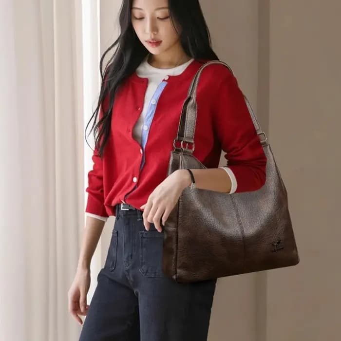 Sac fourre-tout de luxe à trois couches en cuir véritable pour femme