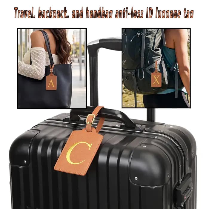 Étiquette à bagages en cuir PU avec 26 lettres