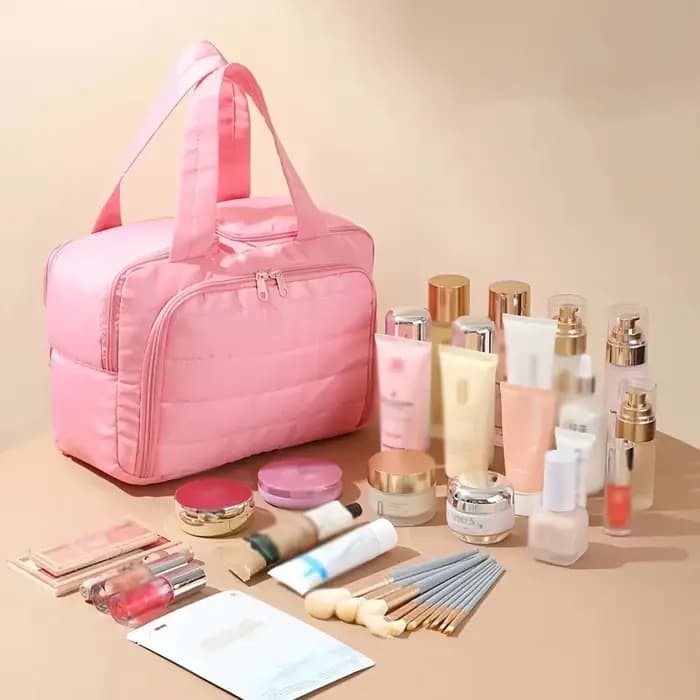 Grande trousse de maquillage matelassée - Sac de rangement portable multifonctionnel - Design à plusieurs couches - Nylon durable - Idéal pour les cadeaux de Noël