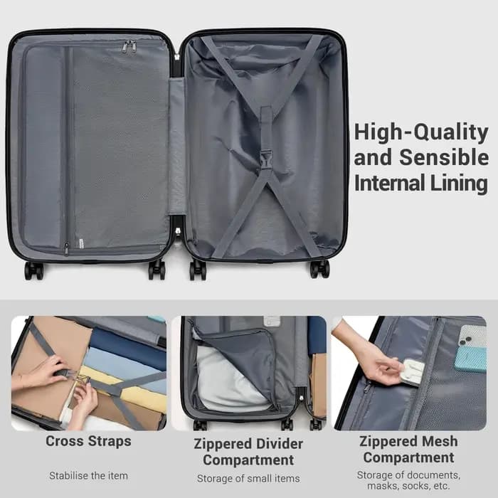 Valise légère à coque rigide en PC et ABS avec serrure TSA, valise à bagages à main Kono, chariot co