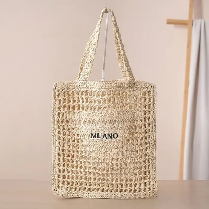 Sac d'été en paille tressée grande capacité, fourre-tout ajouré pour femme, sac de plage et de villé
