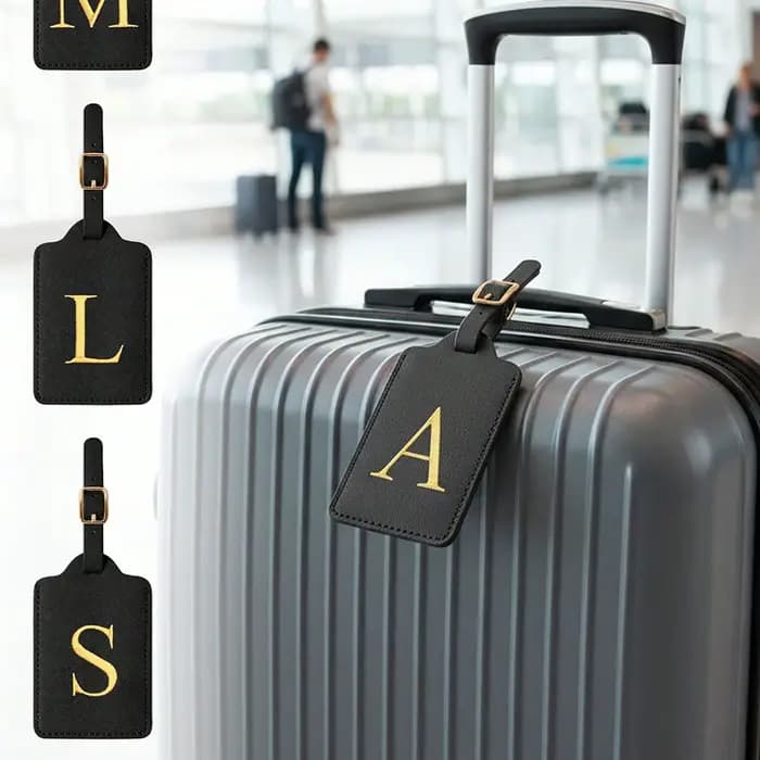 Étiquette de bagage en cuir PU pour voyage-étiquette d'identification de valise durable avec couverture de confidentialité et fente pour carte nominative (A-Z) liu