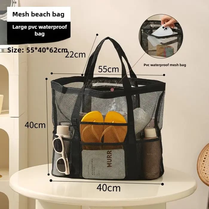 Sac de lavage de plage en maille surdimensionné 1 pièce, sac de rangement de grande capacité, sac fo