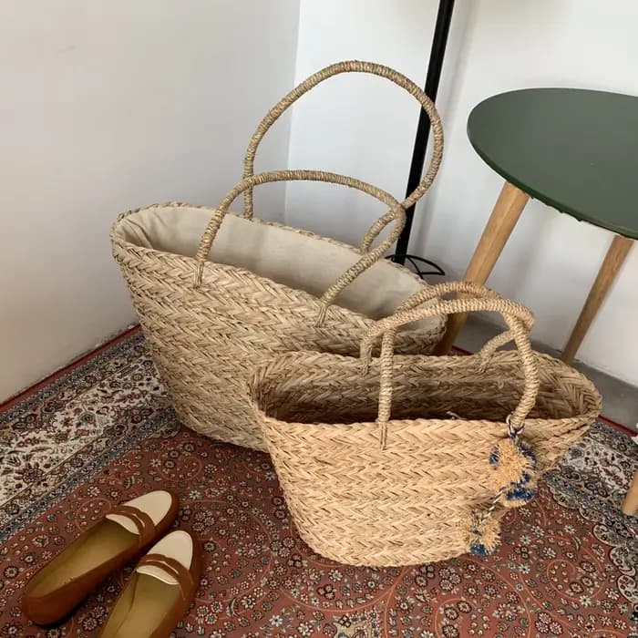 Grand sac fourre-tout tissé en paille pour femmes