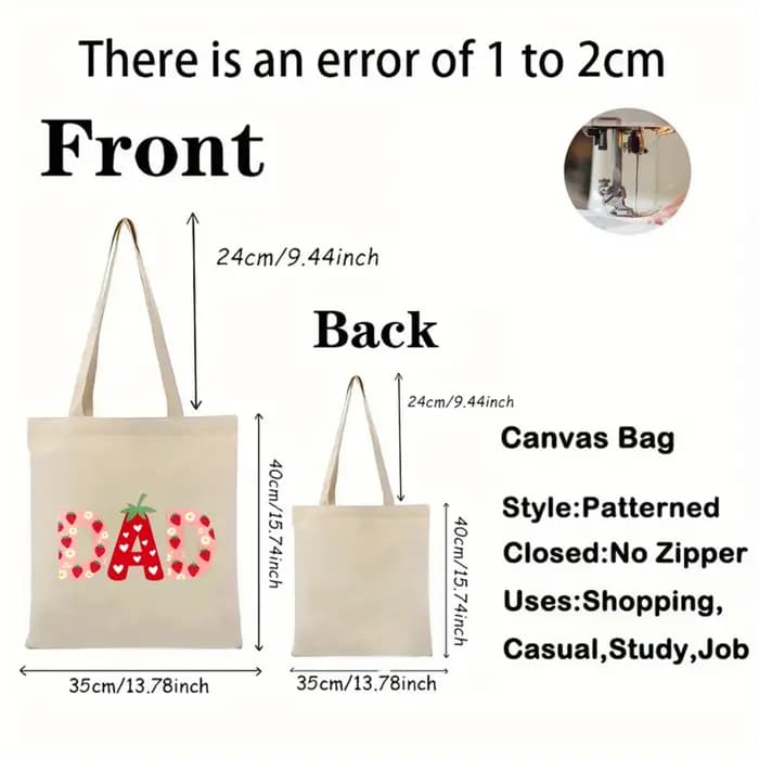 Sac fourre-tout en coton imprimé crème papa fraise et marguerite