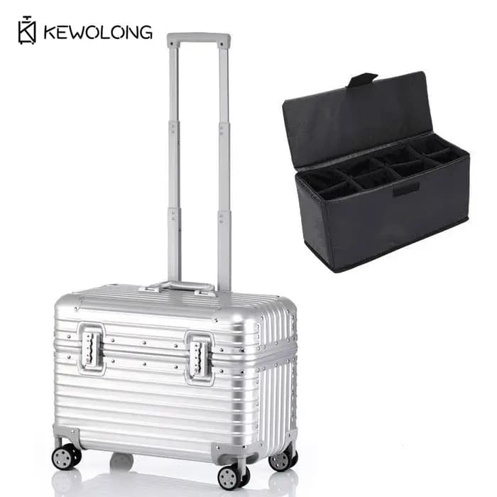Valise en aluminium à coins arrondis, bagage cabine rigide à ouverture par le haut avec roulettes à