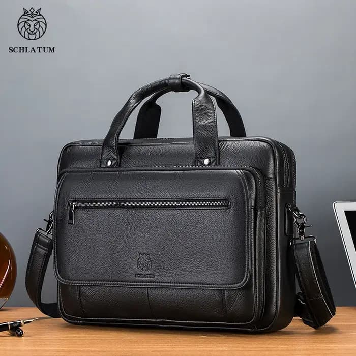 SCHLATUM porte-documents en cuir véritable dur pour hommes 16 pouces bureau affaires ordinateur sac