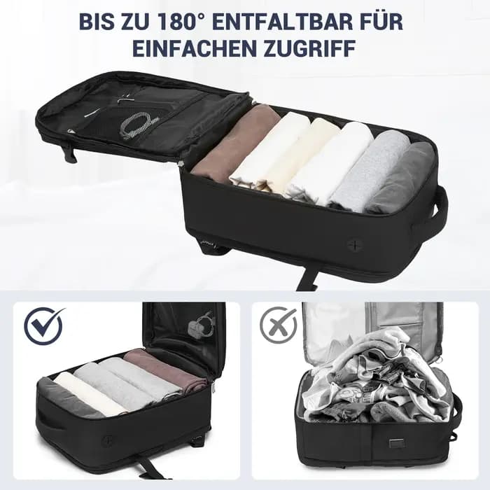 Sac à dos de voyage KONO pour Ryanair & Eurowings (40x30x20 cm, 24L) - Ultra-léger avec port de char