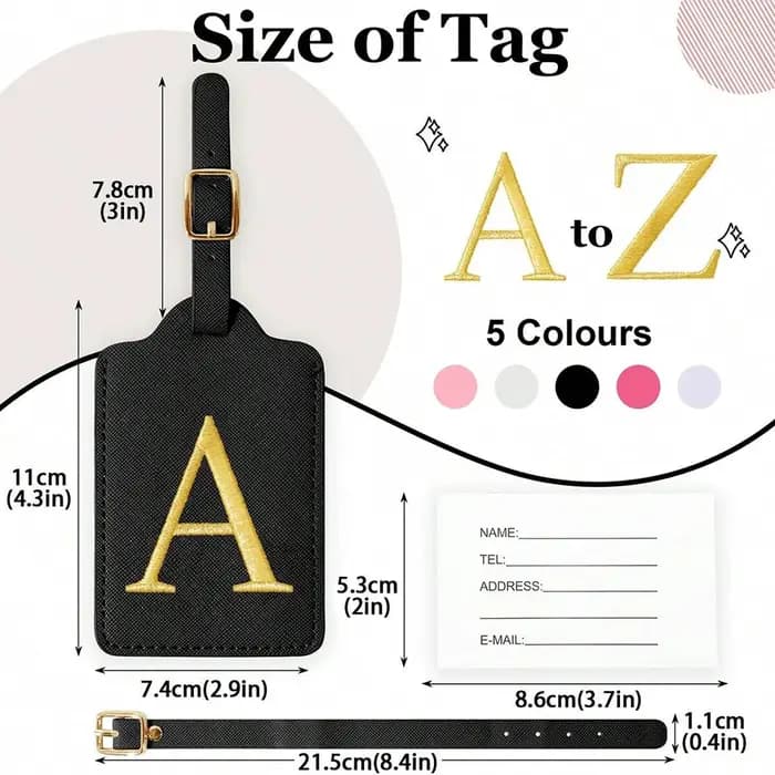 Étiquette de bagage en cuir PU pour voyage-étiquette d'identification de valise durable avec couverture de confidentialité et fente pour carte nominative (A-Z) liu