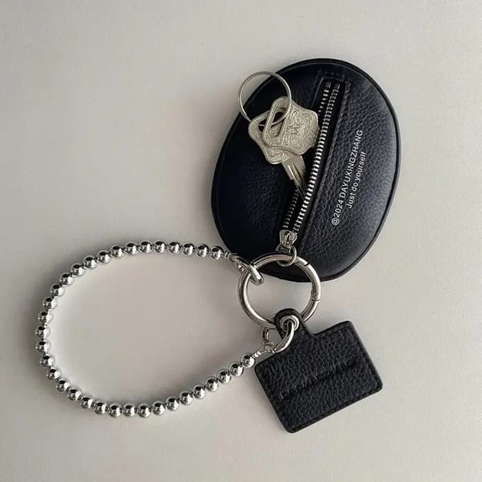 Accessoires de sac tendance : Porte-clés en cuir PU noir texturé, porte-monnaie, breloque, cadeau