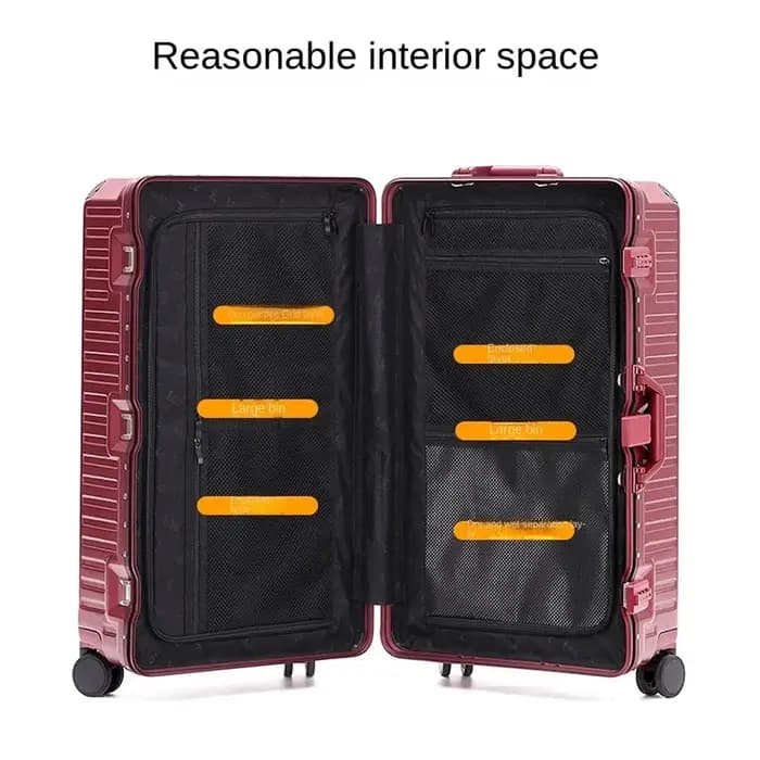 Nouveau Bagage de grande capacité avec porte-gobelet valise 20/24 pouces cadre en aluminium boîte de sécurité 26/28/30
