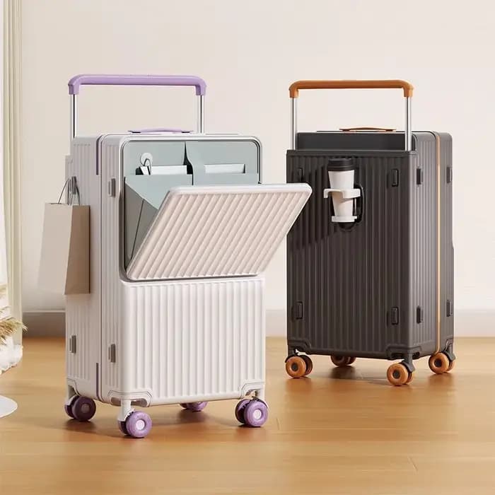 Valise unisexe grande capacité 20 pouces, durable, modèle 2025, poignée large, ouverture frontale, serrure à code, valises à roulettes