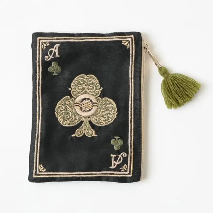 Sac de maquillage à motif de carte de Poker brodé à la main de Style japonais