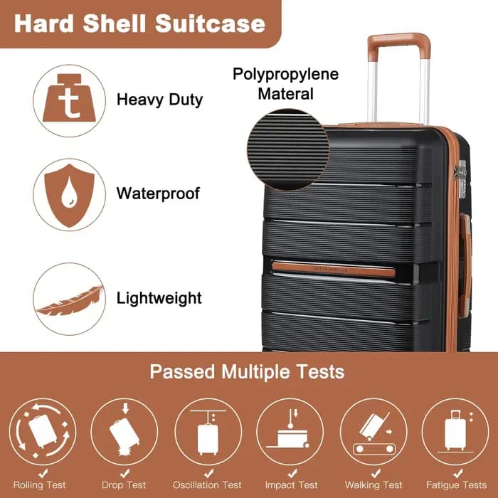 (56/66/76 cm) | Coque rigide British Traveler avec 8 roues tournantes et serrure TSA | 100 % PP
