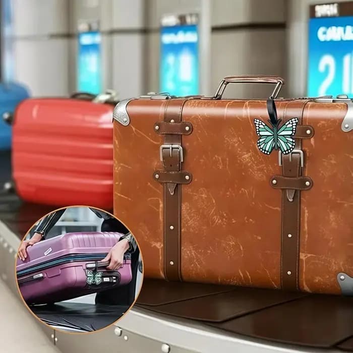 Étiquette de bagage en forme de papillon avec sangle