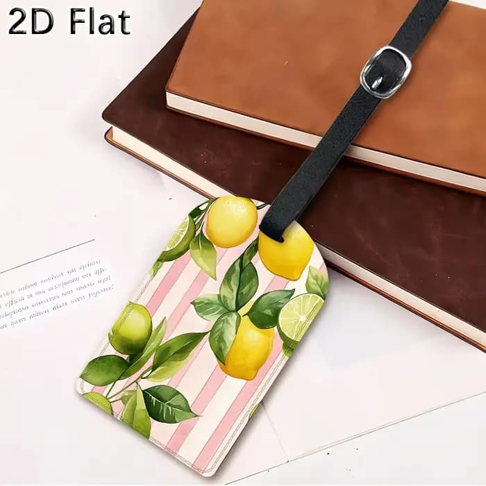 Étiquette de bagage avec motif citron et feuilles vertes