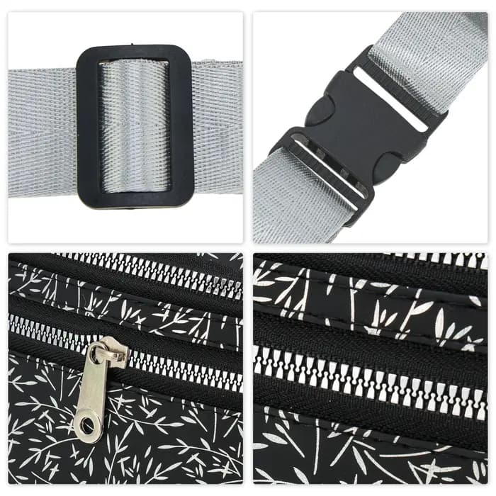 X Autohaux Sac banane à motif de feuilles de bambou noir 1 pièce