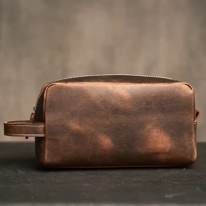 Grand sac à cosmétiques de voyage en cuir véritable pour femmes