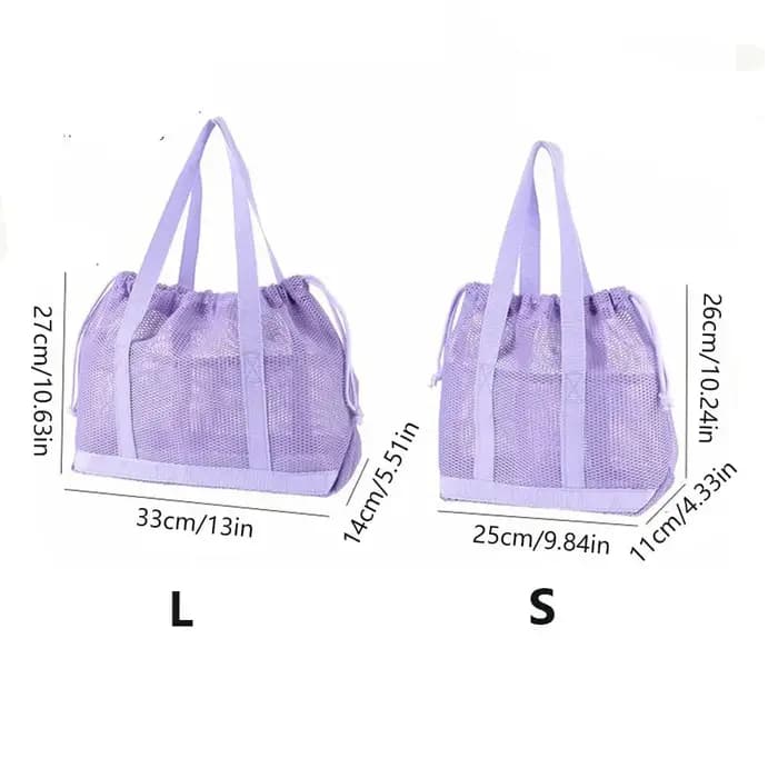 Sac de plage pliable en maille avec cordon de serrage