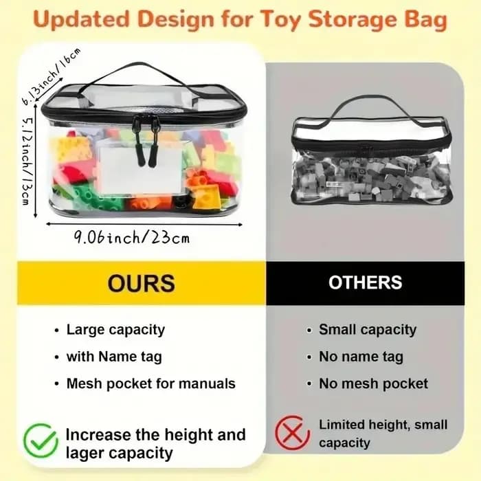 Sac de rangement de jouets à fermeture éclair en maille transparente-organisateur de blocs et de puzzle de grande