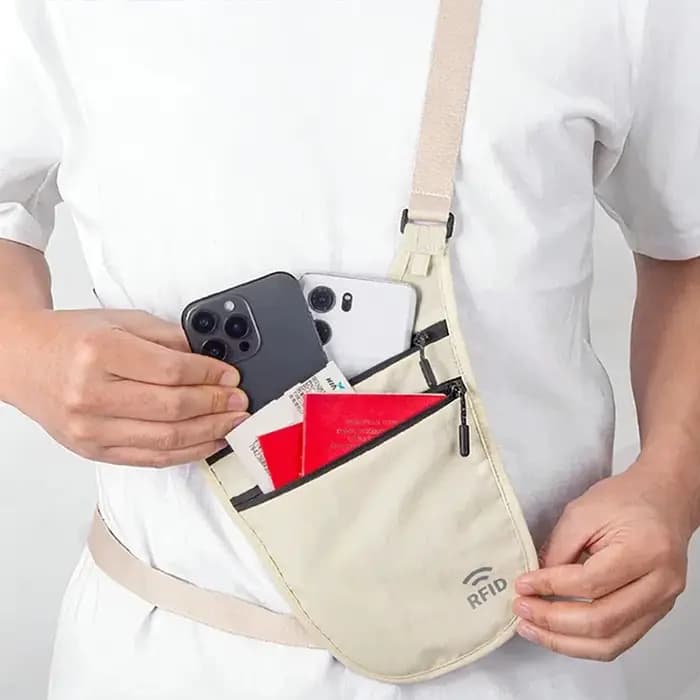 Sac banane antivol RFID pour voyage, pochette de ceinture pour passeport et argent, portefeuille de sécurité dissimulé, sac de poitrine, sacoche de voyage, sac banane pour argent