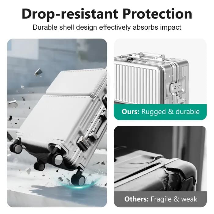 Valise AIWEINY à cadre en aluminium, coque rigide en PC, résistante à la pression, bagages de voyage
