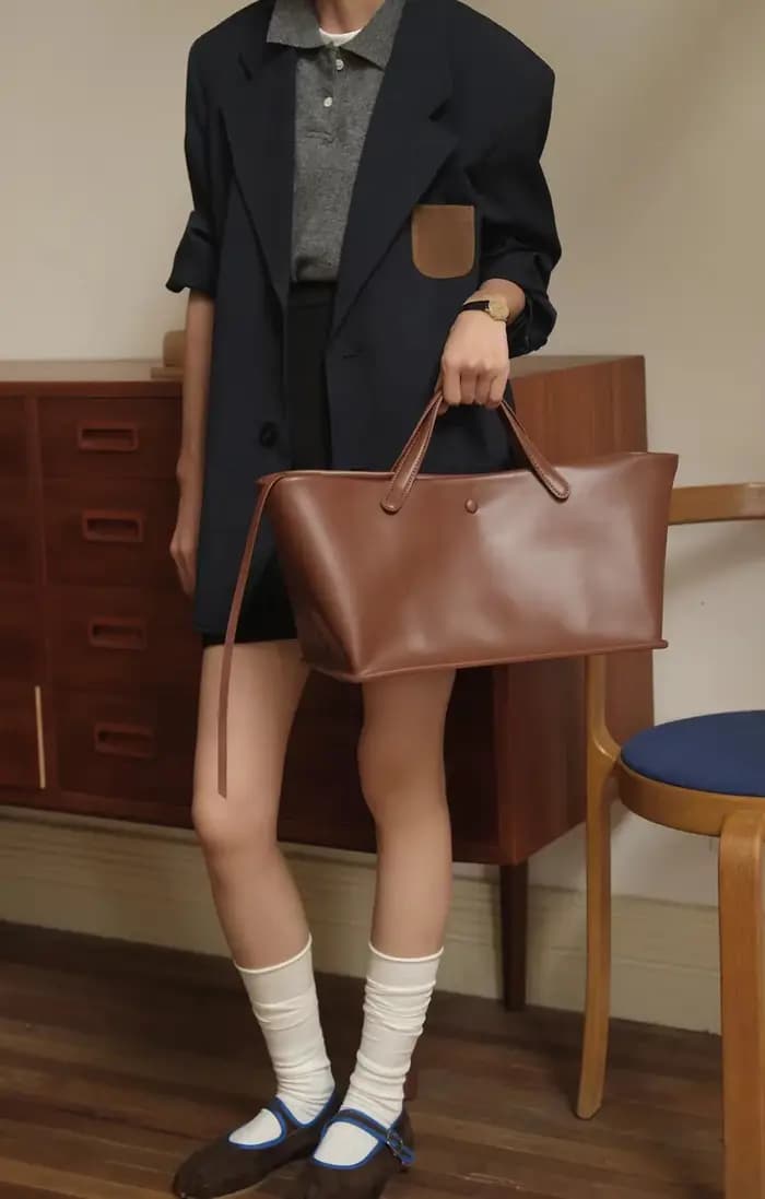 Sac à main fourre-tout en toile et cuir pour femmes