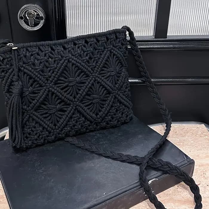 Sac à bandoulière tissé à la main pour femme de style bohème - Sac de plage d'été avec fermeture éclair
