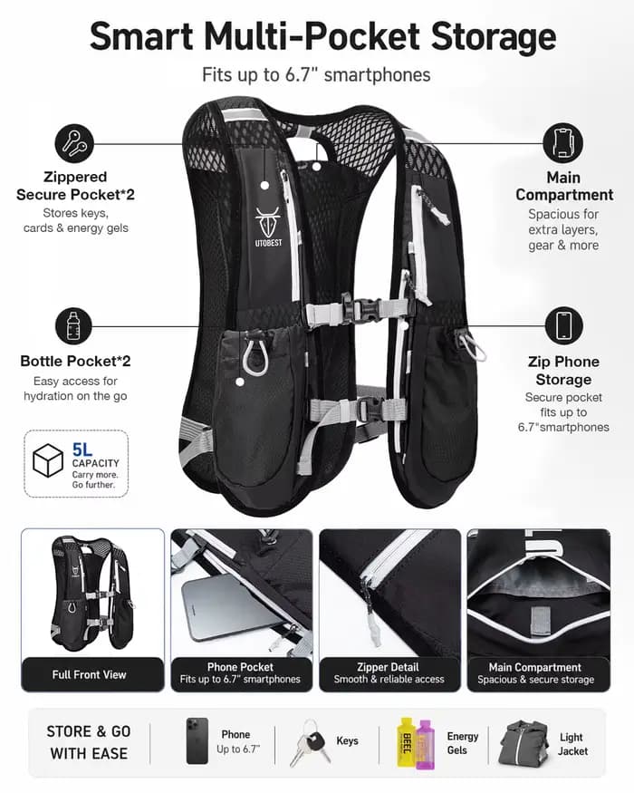 Sac à dos de course sur sentier avec glaçage d'hydratation ultra léger