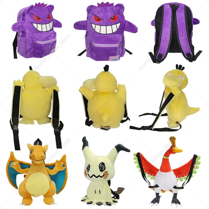 Eevee Mimikyu Charizard Gengar sac à dos en peluche dessin animé drôle grande capacité étudiant sac à dos maternelle sac enfant cadeau