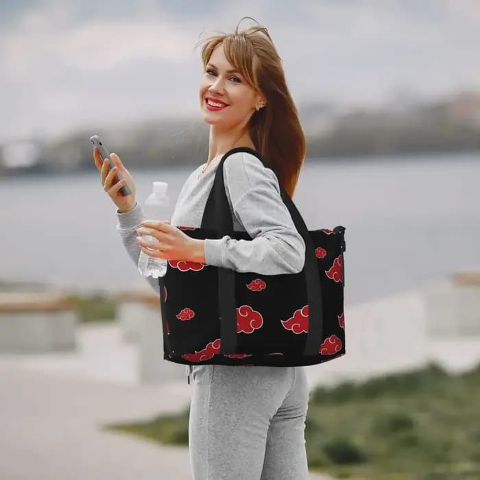 Sac de voyage de plage nuage noir et rouge personnalisé, fourre-tout de grande capacité pour salle de Sport, sac à bandoulière de Shopping pour femmes