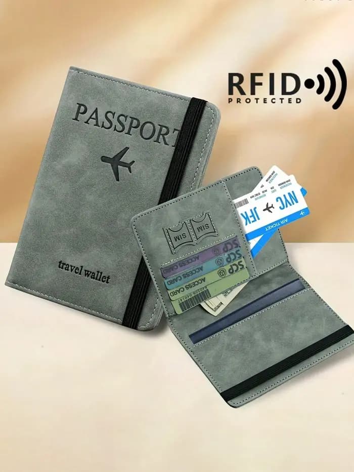 Protège-passeport RFID en PU, Portefeuille pour cartes de crédit et d'identité, Étui de voyage multifonctionnel étanche pour documents professionnels