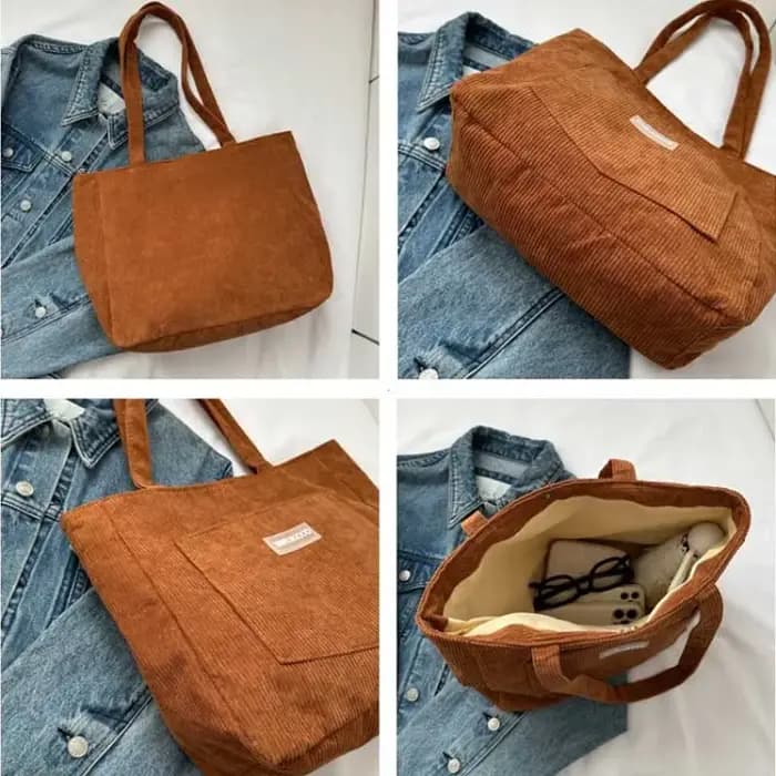 Sac à bandoulière De grande capacité sac fourre-tout en velours côtelé tendance sac à main pour dames De couleur unie