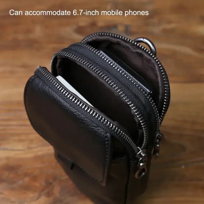 JLFGPJ Mini sac de taille de ceinture portable en cuir véritable pour hommes avec fermeture éclair décontractée