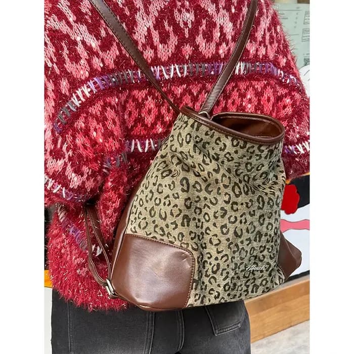 ELFSACK sac à dos polyvalent à la mode imprimé léopard Patchwork sac à bandoulière pour femmes