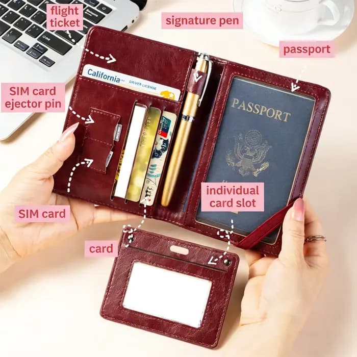 Porte-passeport et portefeuille combinés, antivol, anti-démagnétisation, organiseur multifonctionnel de documents et de cartes, porte-billets de voyage, organiseur de documents de voyage d'affaires po